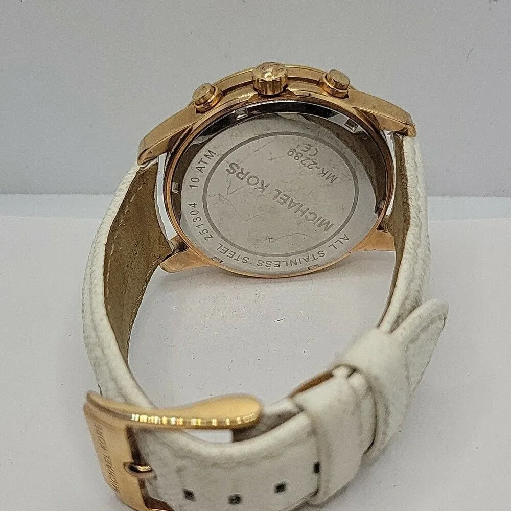 Michael Kors Mercer MK2289 Women's White Leather Analog Dial Quartz Watch AM419